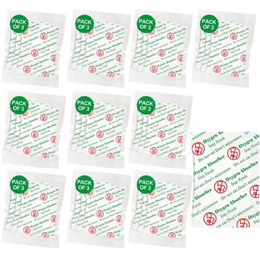 O2frepak 2000cc Individual Oxygen Absorbers 30 Count (10x Packs of 3),Food Grade Oxygen Absorbers Packets for Home Made Jerky and Long Term Food Storage