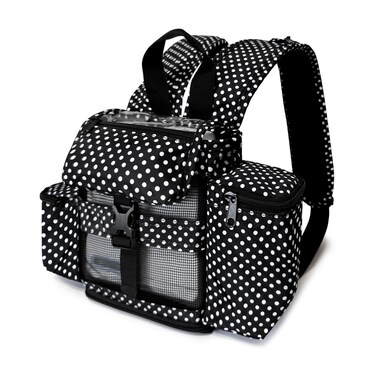 o2totes lightweight backpack fit for Inogen One G4, Inogen Rove 4, OxyGo Fit; pockets for extra inogen accessories, comfortable backpack straps, polka dot