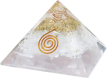 Opalite Crystal Orgone Pyramid Gift - Stone of Love &amp; Relationships: (3' Inch) with Clear Crystal Gemstone Copper Metal Throat Chakra Pyramid