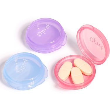 Opret Small Pill Box (3 Pcs), Cute Pill Case Portable for Pocket Purse Briefcase Travel Pills Box Medicine Storage Container Earplug Case (Rose&amp;Blue&amp;Purple)