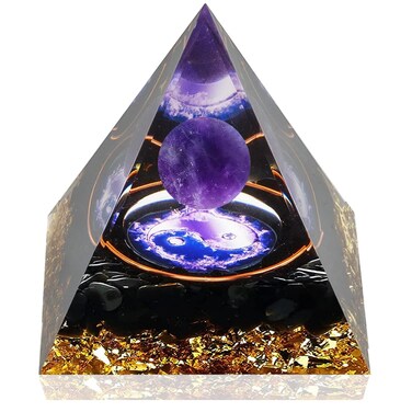 Orgone Pyramid, Healing Crystal Pyramid for Positive Energy, Amethyst Crystal Orgonite Healing Stones Pyramid for Reduce Stress Meditation Yoga Attracts Lucky and Success