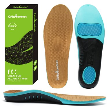 OrthoComfoot Plantar Fasciitis Shoe Insoles, Arch Support Insoles for Women &amp; Men, 220+ lbs Heavy Duty, Athletic Gel Shoe Inserts, Pain Relief &amp; Comfort, High Arch Support, Size Options Available