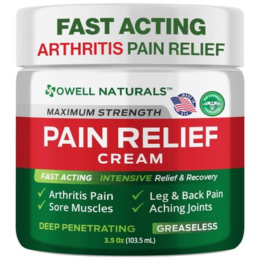 OWELL NATURALS Arthritis Pain Relief Cream, Fast-Acting, Deep Penetrating Joint &amp; Muscle   Non-Greasy Formula for Back, Knee, Feet, Hand, Legs, Shoulder   Natural Ingredients, 3.5 oz (Pack of 1)