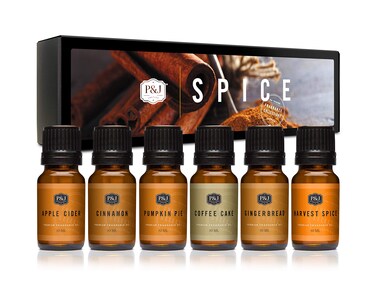 P&amp;J Trading Spice Set of 6 Premium Grade Fragrance Oils - Cinnamon, Harvest Spice, Apple Cider, Coffee Cake, Gingerbread, Pumpkin Pie - 10ml