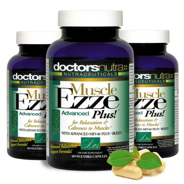 Pack of 3 Natural Relaxant Muscle Ezze Plus Advanced Day-Time Night-Time 24-7 Maximum Strength Capsules.