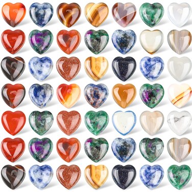 Patelai 72 Pcs Heart Worry Stones Crystal Bulk Love Crystal Pocket Polished Stones 0.5 Inch Gemstone Rocks for Valentine's Day Gifts, Witchcraft Supplies, Meditation Decor