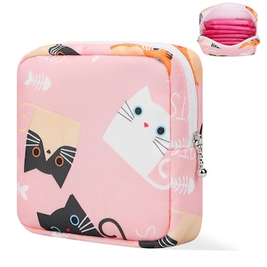 Period Bag Pouch, Canvas Sanitary Napkin Storage Bag for Girls Womens, Portable Sanitary Napkin Period Pad Pouch Bag for Purse, Small Make Up Bags(5170, Pink)
