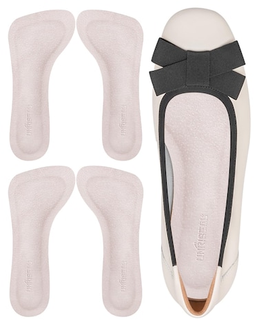 Pigskin High Heel Cushion Inserts for Women, 3/4 Self-Adhesive Arch Support Sandal Inserts, Anti-Slip Leather Cushioning Insoles for Dress Shoes, Sandal and Flats (2 Pairs, Apricot, Medium)