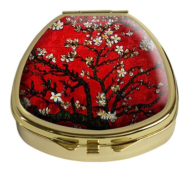 Pill Box Cherry Blossoming Pill Case Pocket Purse Portable Travel Tablet Holder Organizer Glass Cover Decorative Fan Shap