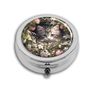 Pill Box of Pocket Purse 3 Compartment Medicine Holder Travel Pill Case Decorative Box Vitamin Pill Organizer Unique Gift Starfish Kitten Cat