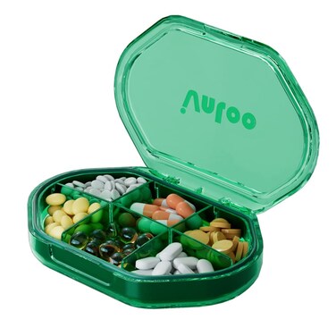 Pill Box, 6 Compartments Portable Pill Case, Moisture-Proof Pill Organizer, Medication Supplements Pill Case (Green)
