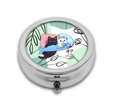 Pill Box,Cats Round Pill Box 3 Compartment Decorative Pocket Purse Portable Mini Travel Medicine Tablet Vitamin Holder Organizer Pill Case