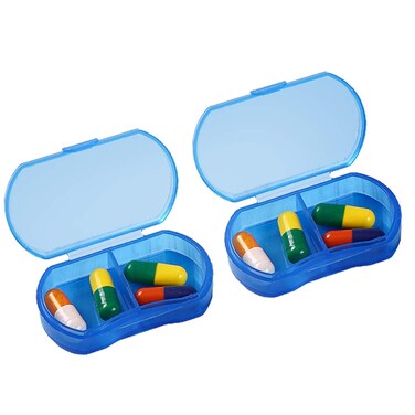 Pill Case Organizer 2PCS Pocket Small Pill Holder, Daily AM &amp; PM containers, Medicine Holder, Ideal for Medication, Vitamin, Supplement, Perfect for Travel, Ideal for Purse (2 PCS, Blue)