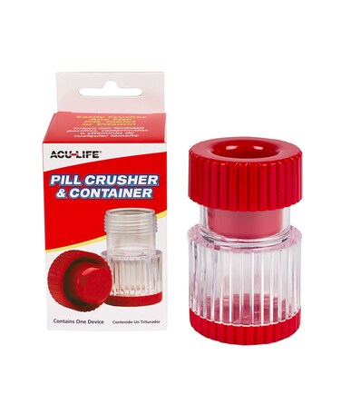 Pill Crusher and Grinder, Daily Usage, Safely Crushes Pills, Vitamins, Tablets, Accurate and Easy to Use, Includes Storage Container, Transparent/Red, BPA Free