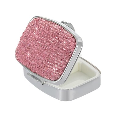 Pill Organizer Travel,Square Small Metal Pill Box Case,Compact Medicine Vitamin Container,Portable Pill Holder Bottle for Women(Pink)