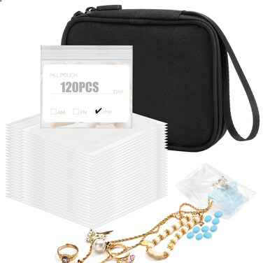 Pill Pouch Bags for Travel with Small Medicine Bag Mini First Aid Bag,Travel First Aid Kit Include 120PCS BPA Free 3 x 2.75 inch Pill Bag for Medicine Organizer with Write on Label Clear Airtight Seal