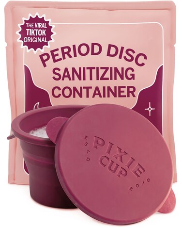 Pixie Menstrual Cup Compact Sterilizer - Good for Public Restrooms, Camping or Dorms - Collapsible Cleaner Container for Your Menstrual Disc &amp; Period Cup - Microwavable - Reusable - Case Holder