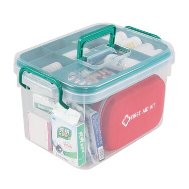 Plastic Divided First Aid Storage Box Kit, Portable Handled Medicine First Aid Box, Medicine Basic Organizer Holder