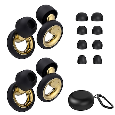 Plus Ear Plugs Noise Cancelling 2 Sets, Soft Silicone Ear Plugs for Sleeping, Noise Sensitivity, Reusable Concerts Ear Plugs Hearing Protection 30dB - 8 Pairs Ear Tips in XS/S/M/L - Gold