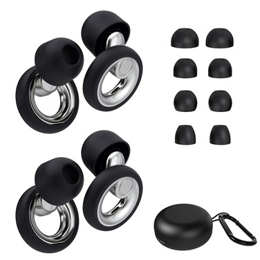 Plus Ear Plugs Noise Cancelling 2 Sets, Soft Silicone Ear Plugs for Sleeping, Noise Sensitivity, Reusable Concerts Ear Plugs Hearing Protection 30dB - 8 Pairs Ear Tips in XS/S/M/L - Silver