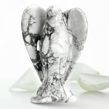 Pocket Guardian Angel with Serenity Prayer Card - White HOWLITE Natural Crystal Healing Stone Figurine - Gift for Yourselves and Your Loved Ones