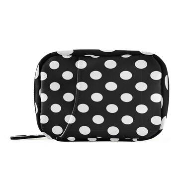 Polka Dot Black Pill Organizer Case Modern 7 Day Travel Pill Box with Zipper Portable Weekly Vitamin Medicine Supplement Holder Pouch Bag