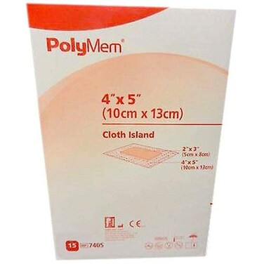 PolyMem Cloth Wound Dressings, Adhesive, 4" x 5", Box of 15