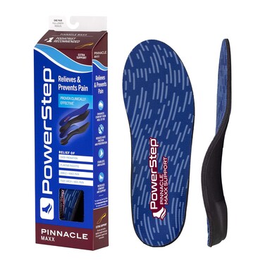 PowerStep Pinnacle Maxx Orthotic Insoles - Orthotics For Overpronation With Maximum Stability &amp; Comfort - Firm + Flexible Angled Heel Style To Help Flat Feet - Heavy Duty Inserts (M 7-7.5, F 9-9.5)