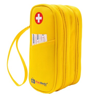 PracMedic Bags Diabetes Travel Case- 2 Tier Epipen Carrying Case for Epi Pens or Epipen Trainer, Auvi Q, Inhaler &amp; Spacer, Diabetic Supplies &amp; First Aid - Insulated Medicine Travel Bag (Yellow)