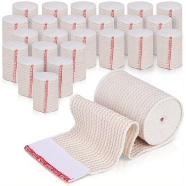 Premium Elastic Bandage Wrap (3" 25 Pack) - Hook &amp; Loop Fasteners at Both Ends - Latex Free Hypoallergenic Compression Roll - Reusable Bandages for Waist, Legs, Elbow &amp; Knee Wrap