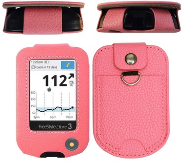 Premium Holster Case with Pocket (Lanyard Included) for Freestyle Libre 3/ Freestyle Libre 2 (Back Pocket can Carry a Tracker) (Pink)