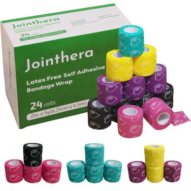 Premium Latex Free Self Adhesive Bandage Wrap - 2 Inch x 5 Yards, 24 Pack   Elastic Cohesive Bandages, Vet Wound Tape for Pet, Athletic Adherent Grip for Sports, Medical and Tattoo Supplies