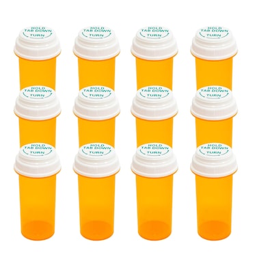 Prescription Reversible Thumb Tab Vials,Pill Bottles with Child Resistant Cap,Empty Medicine Bottles with Caps,Medicine Container for Personal Medication &amp; Pharmacy.(20dram,12pcs)