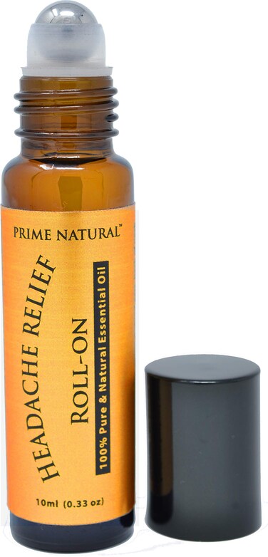 PRIME NATURAL Headache Relief Essential Oil Roll On 10ml, Pre-Diluted, Ready to Use Roller for Migraine, Tension, Calming, Soothing, Grounding, Sore Muscles, Sprain &amp; Sleep