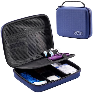 ProCase Diabetic Supplies Hard Travel Case, Diabetes Storage Bag for Glucose Meter, Insulin Pen, Blood Sugar Test Strips, Syringe, Needles and More Kits, Diabetic Care Kits Organizer Holder -Navy