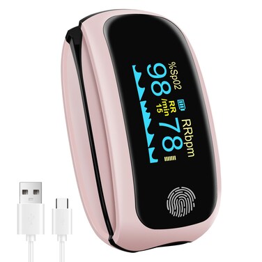 Pulse Oximeter Rechargeable, Blood Oxygen Meter Finger, Pulse Ooximeter with Respiratory, Respiration Rate Monitor, Oximetry for Sports Aviation Use Only (Pink)