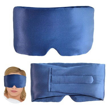 Pure Mulberry Silk Sleep Masks for Women and Men - 100% 22Momme Real Silk, Soft Smooth Eye Mask - Adjustable Vecro Headband Eyecover Hair Skin Care - Navy Blue