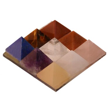 Purpledip Navagraha Nine Stone Pyramid: Hand Polished Natural Healing Authentic Semi-Precious Rocks for Vaastu Feng Shui Positive Energy (10976)