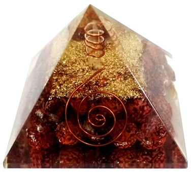 Purpledip Rudraksha Om (Aum) Orgone Pyramid with Crystal Quartz Energy Points: Authentic Natural Healing Stone for Meditation &amp; Positive Energy (11511)