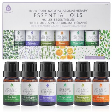 Pursonic Essential Oils Set - Top 6 Aromatherapy Blends Gift Set - 10ml 100% Pure Essential Oils for Diffusers, Home, Massage, &amp; Bath (Eucalyptus,Lavender,Lemongrass,Orange,Peppermint,Tea Tree)