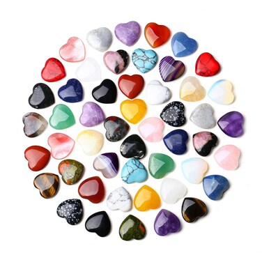 QINJIEJIE 50PCS Heart Crystals Stones Love Shaped Gemstones Rose Quartz Polished Crystal Bulk Chakra Palm Worry Stone Natural Cute Pocket Thumb Gems Reiki Balancing Meditation Wholesale Set Gifts