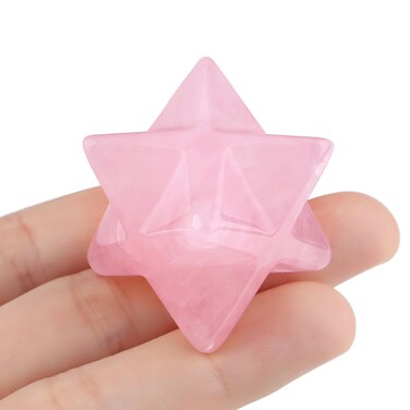 QINJIEJIE Rose Quartz Merkaba, Natural Crystal Healing Stones Sacred Meditation Energy Generator 1" Reiki 3D Star Dodecahedron Crystal Grid Home Decor Protection Cleansing Spiritual Valentine's Gifts