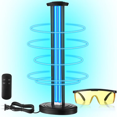 Qualirey UV Light with UV Safety Glasses, 100W Ozone Free UVC Light Home Disinfection Device, Remove Germs, Molds, Dust Mites, EPA FIFRA Compliant Ultraviolet Light with Timing Remote Control