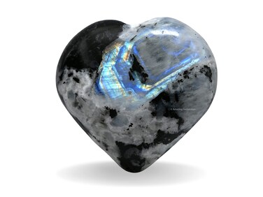 Rainbow Moonstone Crystal Heart Palm Stone - Pocket Massage Worry Stone for Natural Body Chakra Balancing, Reiki Healing and Crystal Grid