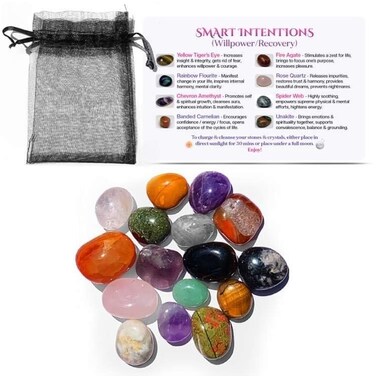Recovery &amp; Healing Small (10-15mm) Healing Crystal Stones - Set of Anxiety Relief Polished Stones Tiger's Eye Amethyst Rose Quartz Fire Agate Unakite Carnelian Flourite &amp; Network with Bonus Crystals!