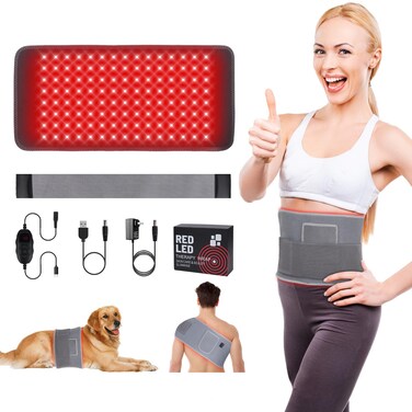Red Light Therapy Belt for Body Pain Relief, Adjustable Lower Back Massager with Heating &amp; Vibration, Near Infrared Light Therapy Wrap for Back Shoulder Waist Knee Women Men Dogs Cats