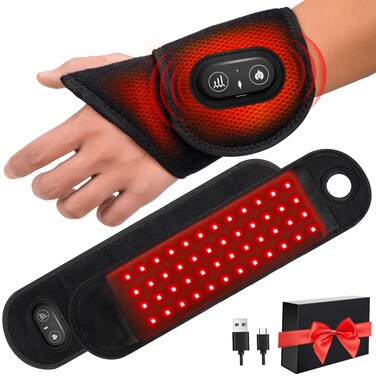Red Light Therapy Brace - Wireless Rechargeable Infrared Heat Therapy for Wrist, Arm, Neck, Ankle Pain Relief, 660nm - 850nm LED Light, Accelerates Healing &amp; Muscle Recovery, 4 Modes, Portable