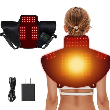 Red Light Therapy Neck Shoulder,Wireless Rechargeable Infrared Light Therapy Device for Body with Massage and Timer,Wearable 660nm&amp;850nm Red Light Therapy Wrap Pads for Body at Home