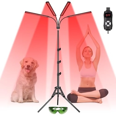 Red Light Therapy with 4 Heads, 3-in-1 Chip Infrared Light Therapy Device, Adjustable Stand, 660nm Red Light and 850nm Near Infrared Light for Face, Body, Pain,Skin, Home Use