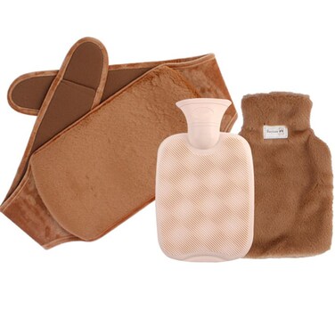 Rehomy Hot Water Bottle,Hot Water Bottle with Cover,Hot Water Bottle with Waist Cover,Hot Water Bag with Plush Waist Cover for Pain Relief Jeopace(3 PCS,Brown)